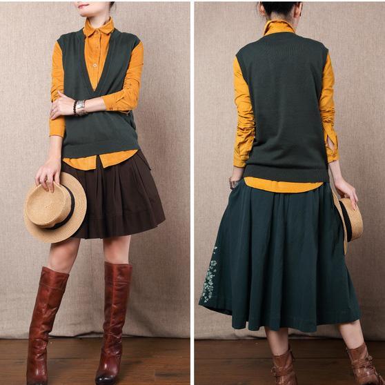 Green V-neck thin knitted sweater vest - Omychic