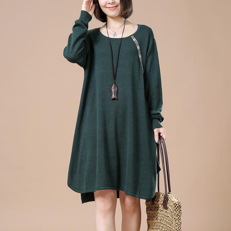 Green baggy spring sweaters oversize knit dresses - Omychic