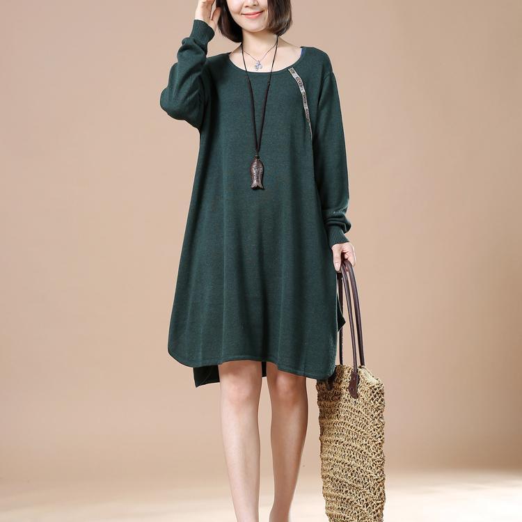 Green baggy spring sweaters oversize knit dresses - Omychic