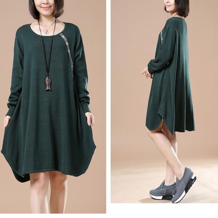 Green baggy spring sweaters oversize knit dresses - Omychic