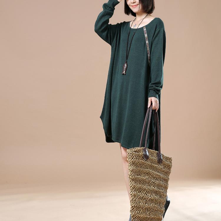 Green baggy spring sweaters oversize knit dresses - Omychic