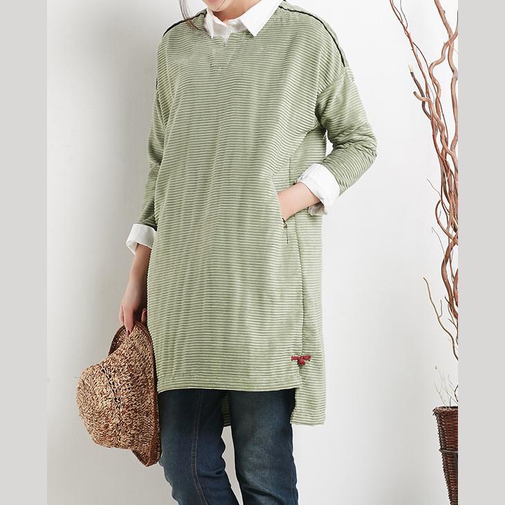 Green cotton spring dress plus size dresses long sleeve women blouse shirt - Omychic