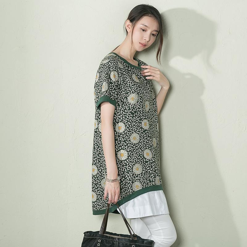 Green daisy print linen sundress plus size cotton summer dress-will be available soon - Omychic