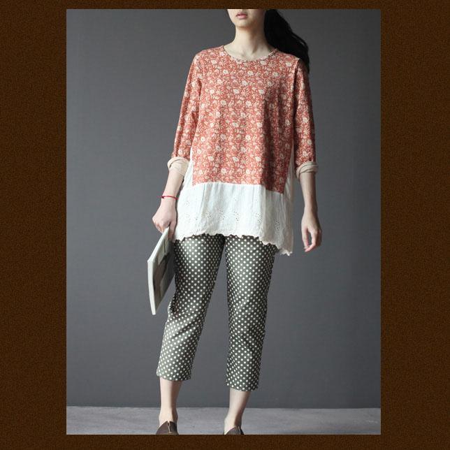 Green dotted cotton women cropped trousers cropped pants - Omychic