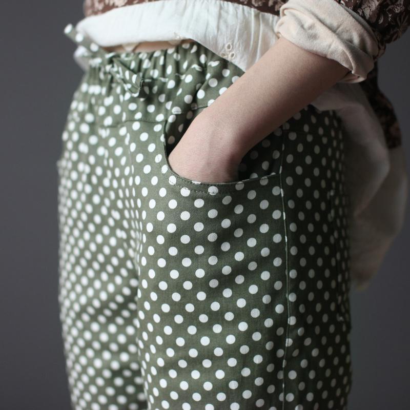 Green dotted cotton women cropped trousers cropped pants - Omychic