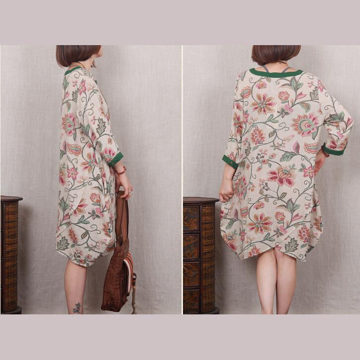 Green floral cotton sundress handmade plus size shift dress casual blouse - Omychic