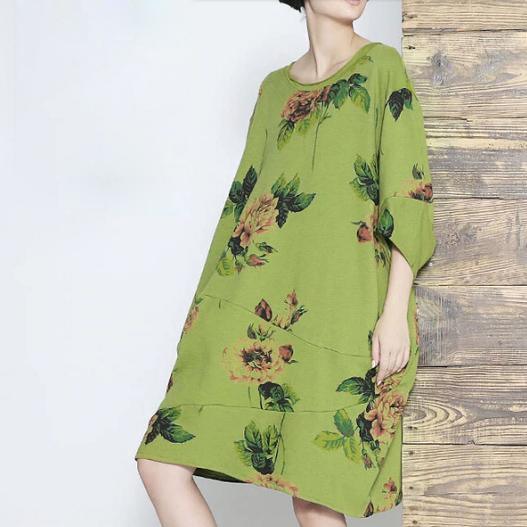 Green floral shift dress summer dress cotton linen - Omychic