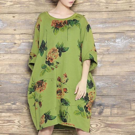 Green floral shift dress summer dress cotton linen - Omychic
