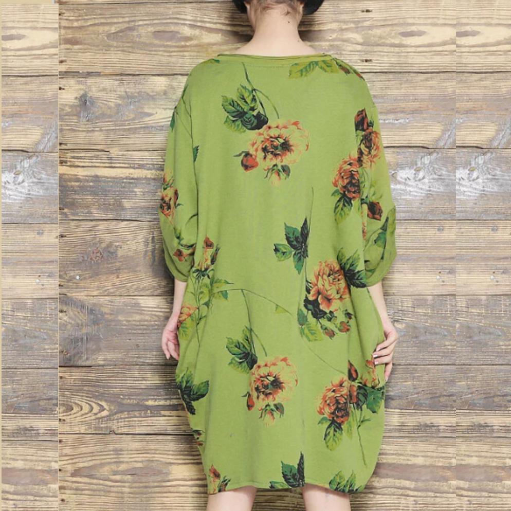 Green floral shift dress summer dress cotton linen - Omychic