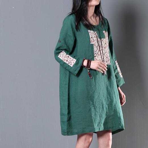 Green half sleeve linen sundress summer cotton shift dresses - Omychic