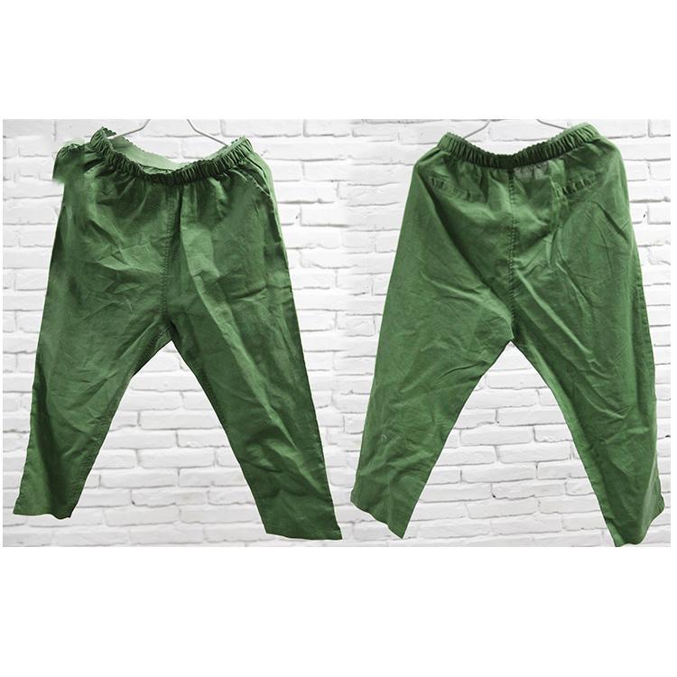 Green linen summer pants plus size women crop pants trousers - Omychic
