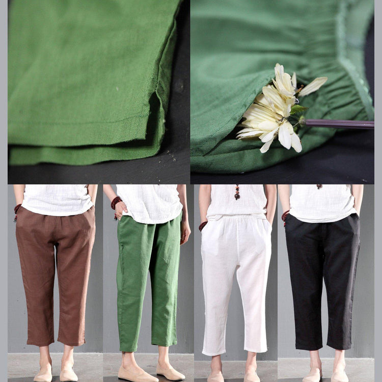 Green linen summer pants plus size women crop pants trousers - Omychic
