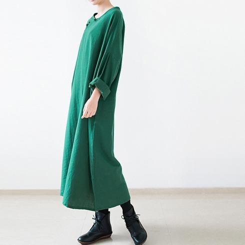 Green long spring linen dresses Vintage style cotton dress - Omychic