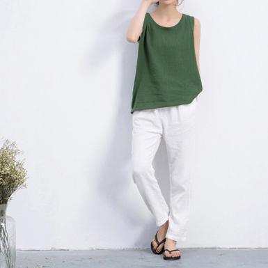 Green natural linen tank top women summer shirt blouse - Omychic