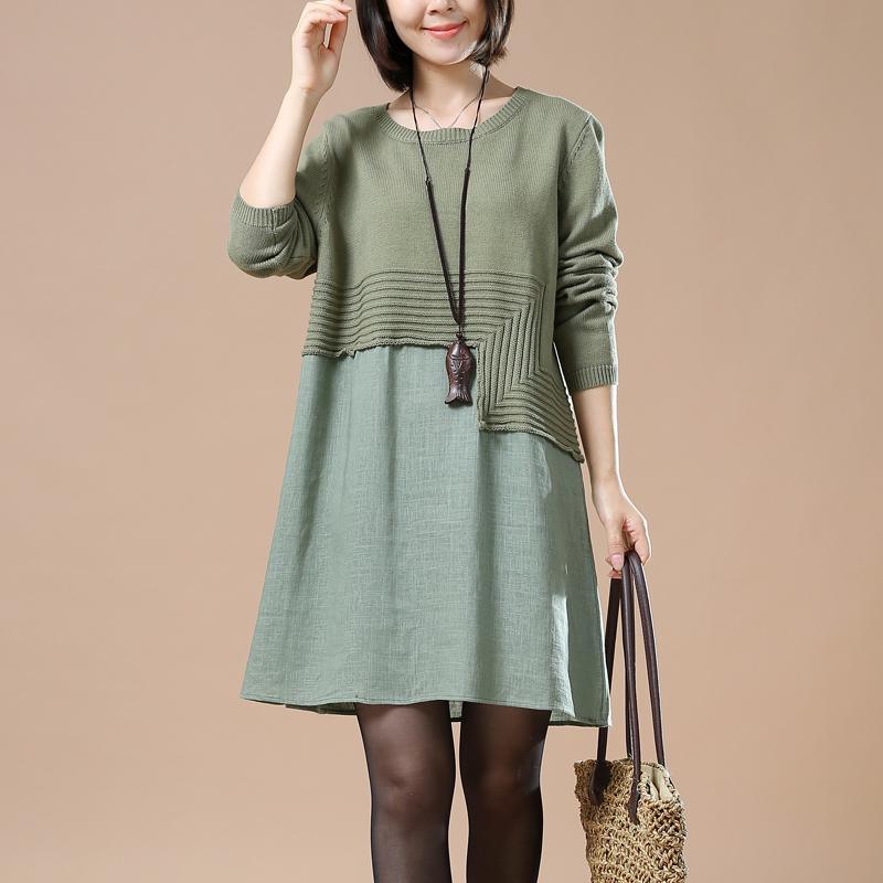 Green new patter knit sweaters plus size knit dresses woman - Omychic