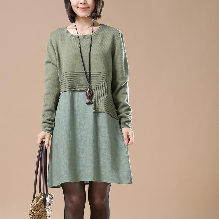 Green new patter knit sweaters plus size knit dresses woman - Omychic