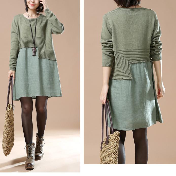 Green new patter knit sweaters plus size knit dresses woman - Omychic