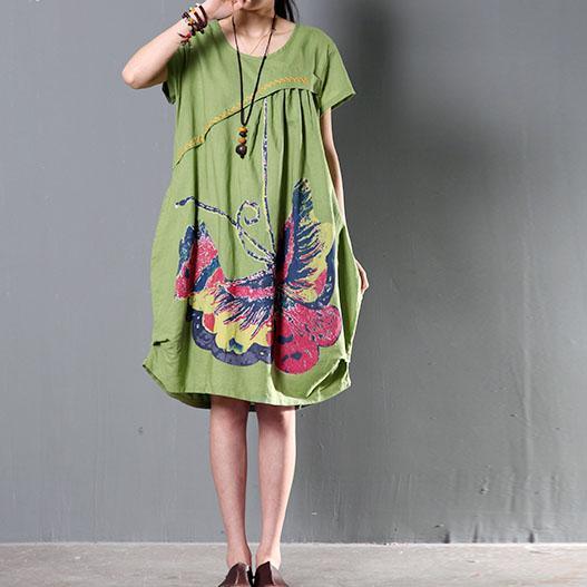 Green plus size sundress casual short sleeve summer shift dresses flying butterfly - Omychic