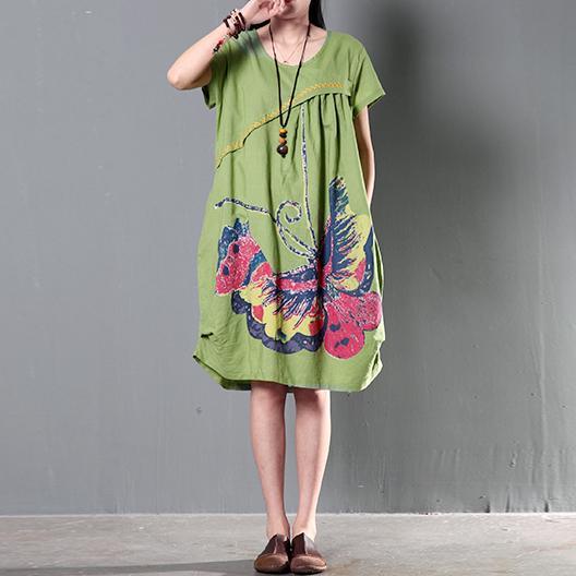 Green plus size sundress casual short sleeve summer shift dresses flying butterfly - Omychic