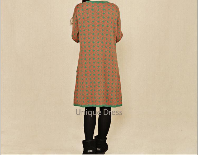 Green print women long sweater dress - Omychic