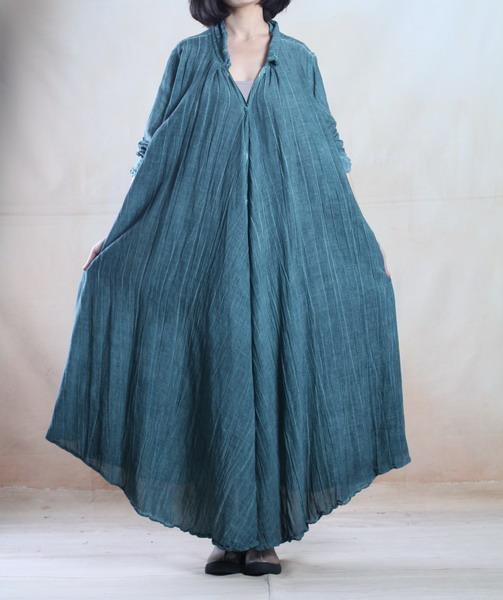 Green spring linen coat maxi dress causal caftan - Omychic