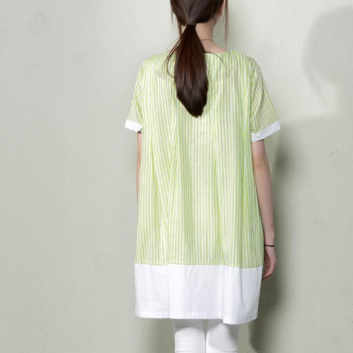 Green striped linen dresses oversize new casual dresses for summers maternity sundresses - Omychic