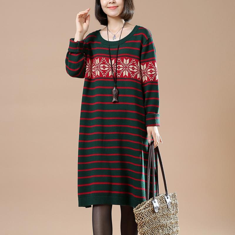 Green sweaters winter knit dresses snow flakes - Omychic