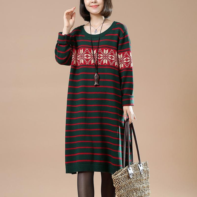 Green sweaters winter knit dresses snow flakes - Omychic