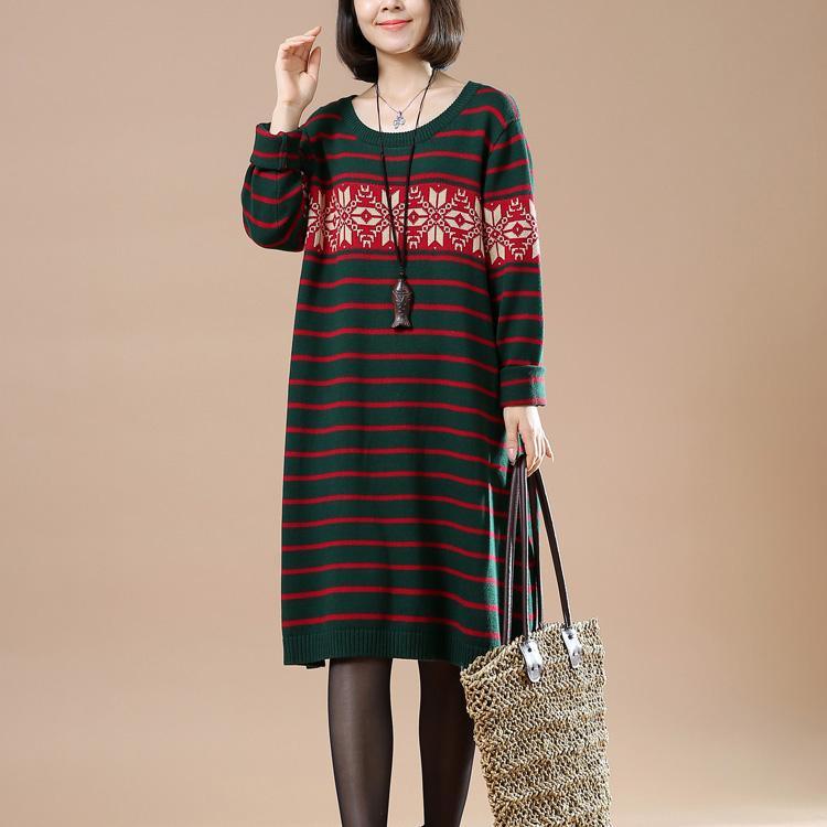 Green sweaters winter knit dresses snow flakes - Omychic