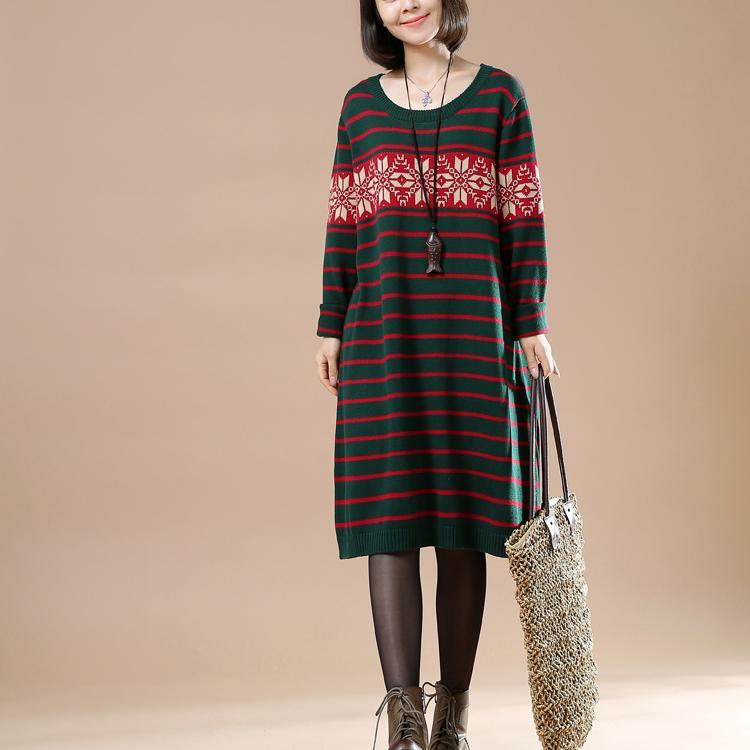 Green sweaters winter knit dresses snow flakes - Omychic