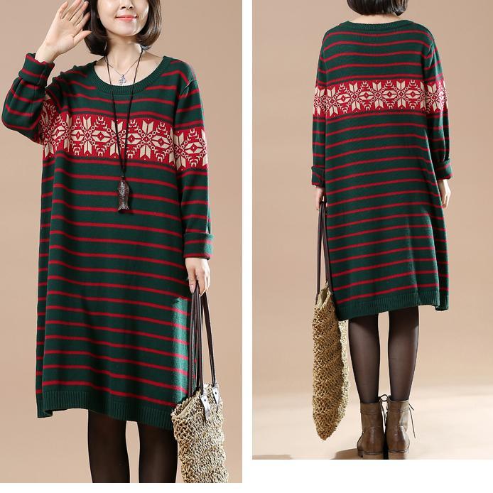 Green sweaters winter knit dresses snow flakes - Omychic