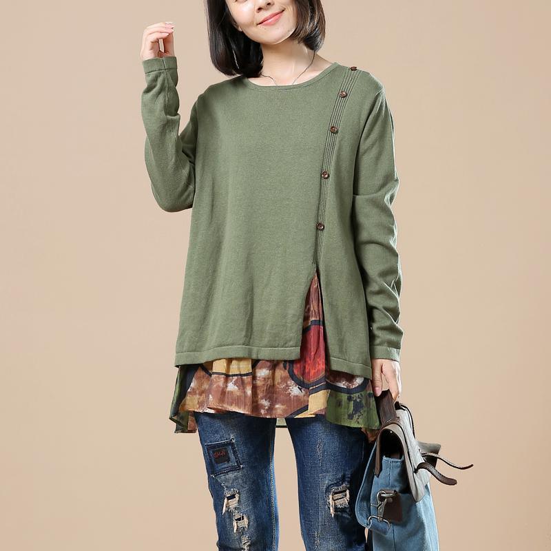 Green sweaters woman layerd knitted tops - Omychic