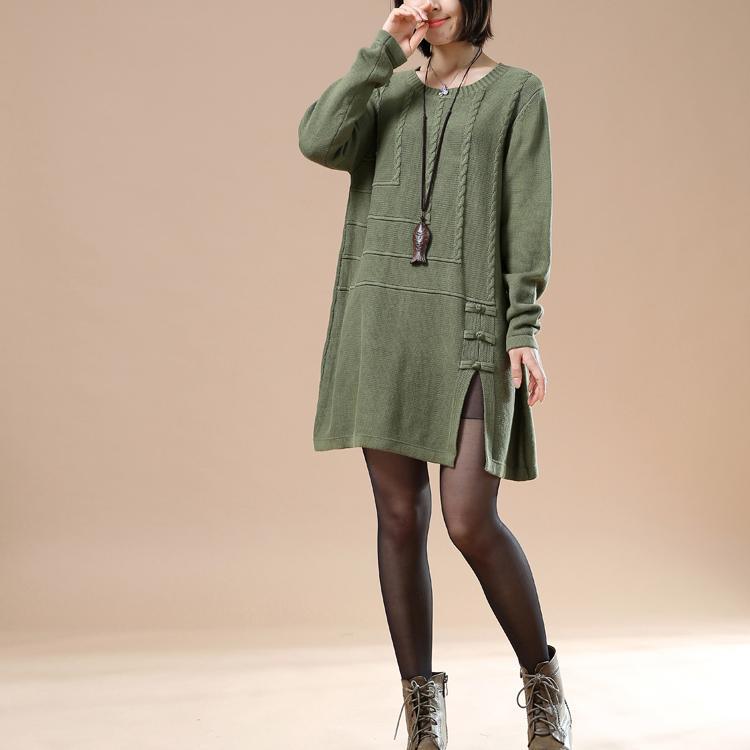 Green vintage sweaters women plus size knit tops dresses open hem - Omychic
