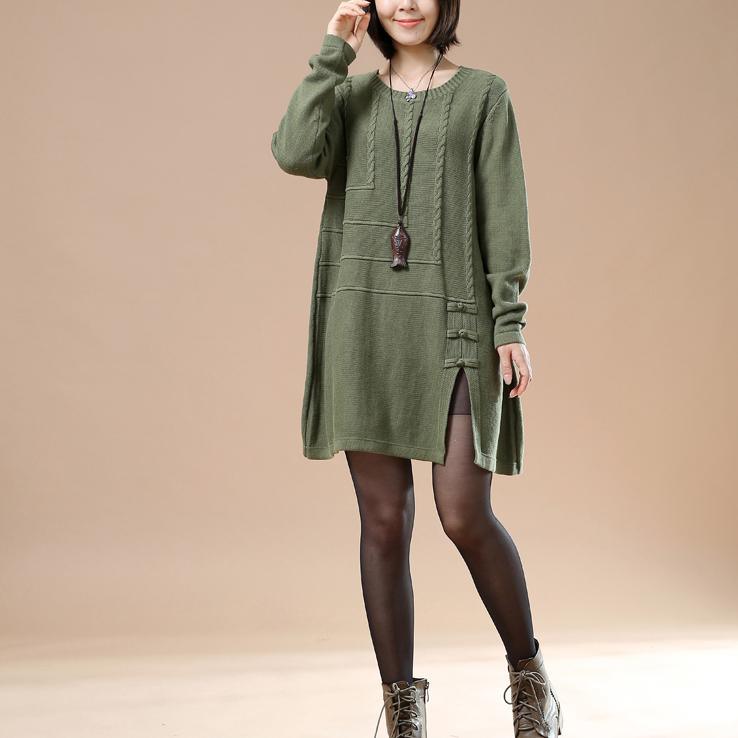 Green vintage sweaters women plus size knit tops dresses open hem - Omychic