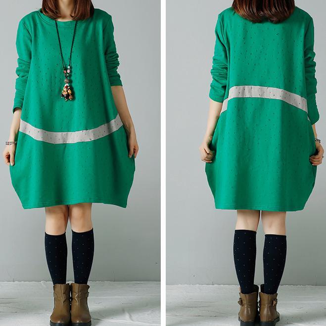 Green winter dresses plus size cotton dress - Omychic