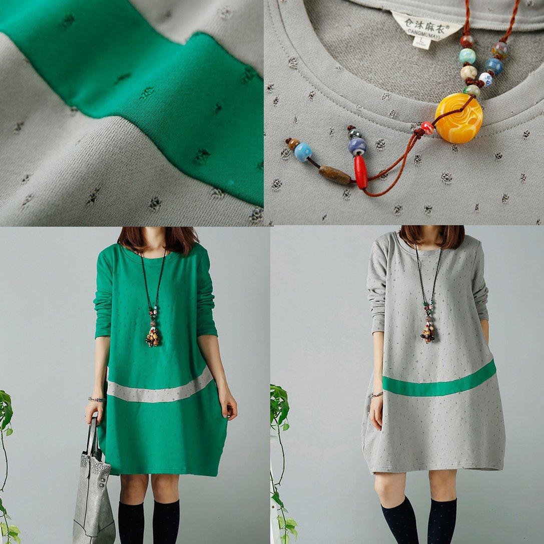 Green winter dresses plus size cotton dress - Omychic