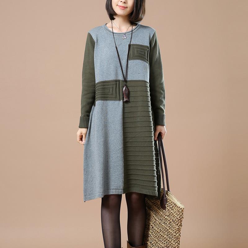 Green winter sweaters women knit dresses - Omychic
