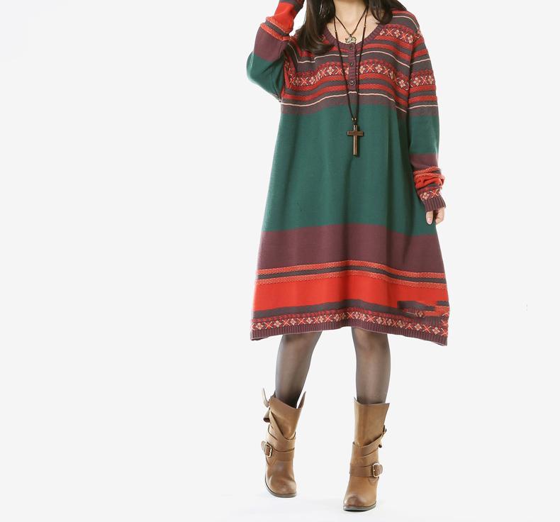 Green woman winter dresses plus size sweaters - Omychic