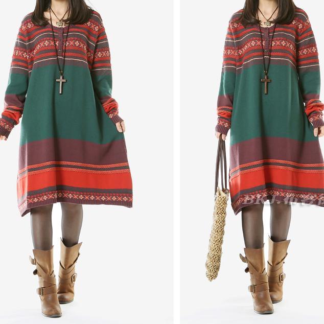 Green woman winter dresses plus size sweaters - Omychic