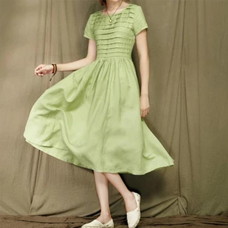 Green Retro Linen Sundress Long Summer Linen Maxi Dresses - Omychic