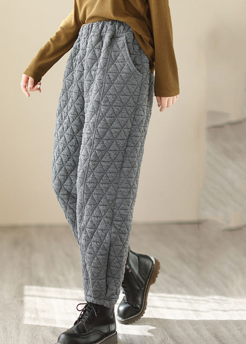 Grey High Waist Warm Fleece Lantern Pants