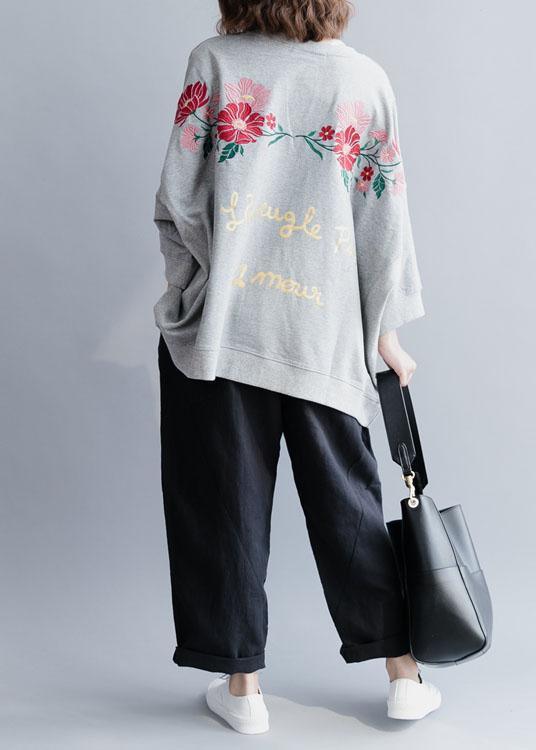 Grey Loose Batwing Sleeve Print Fall Sweatshirt Street Wear - Omychic