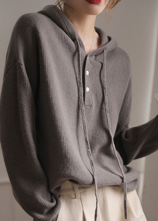 Grey Patchwork Wool Sweatshirts Top Hooded Spring