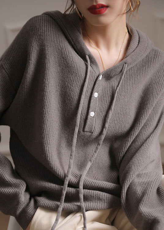 Grey Patchwork Wool Sweatshirts Top Hooded Spring