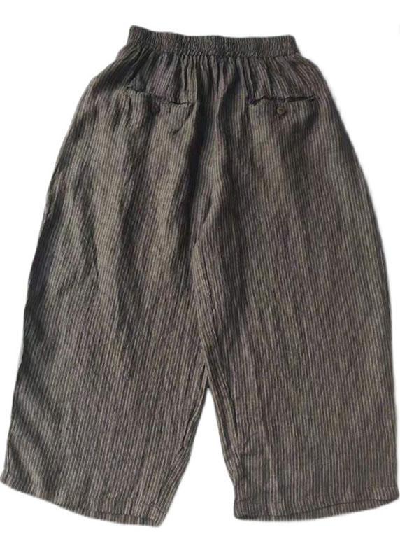 Grey Striped Pockets Wide Leg Fall Casual Pants - Omychic