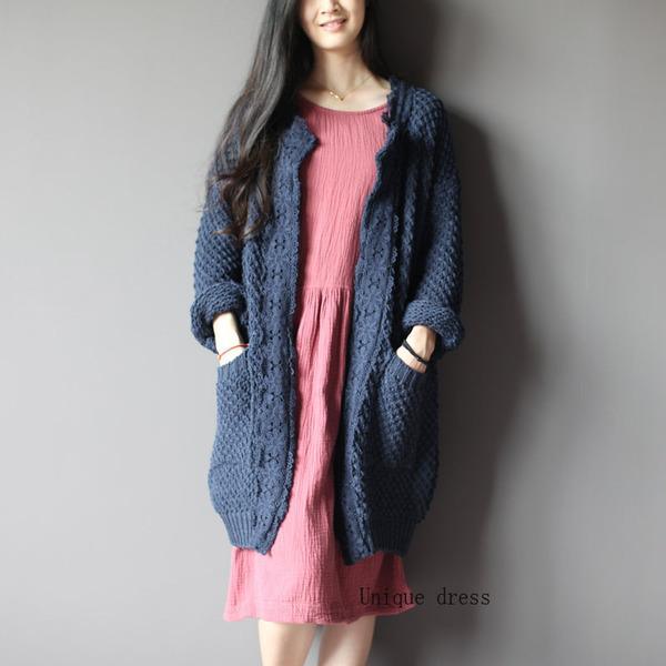 Grey cardigan knitted sweater jacket no button - Omychic