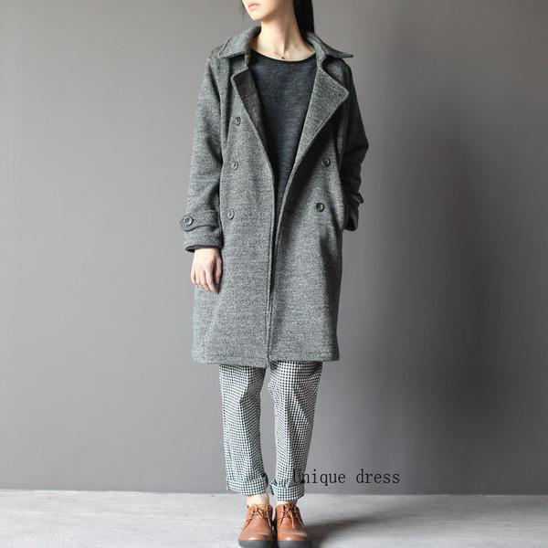 Grey women woolen coat spring cardigan - Omychic