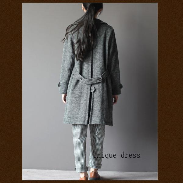 Grey women woolen coat spring cardigan - Omychic