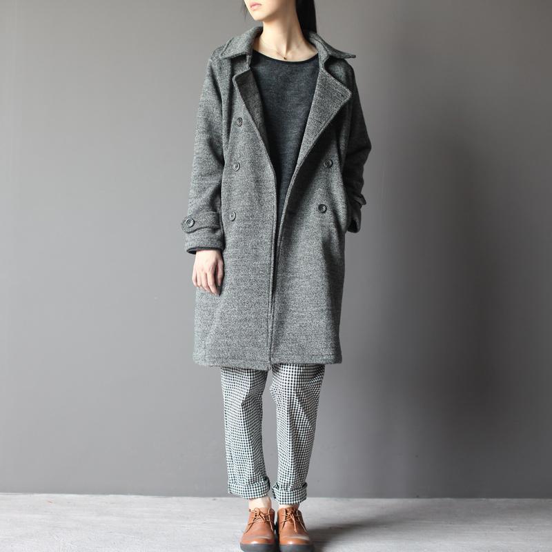Grey women woolen coat spring outwear cardigan - Omychic