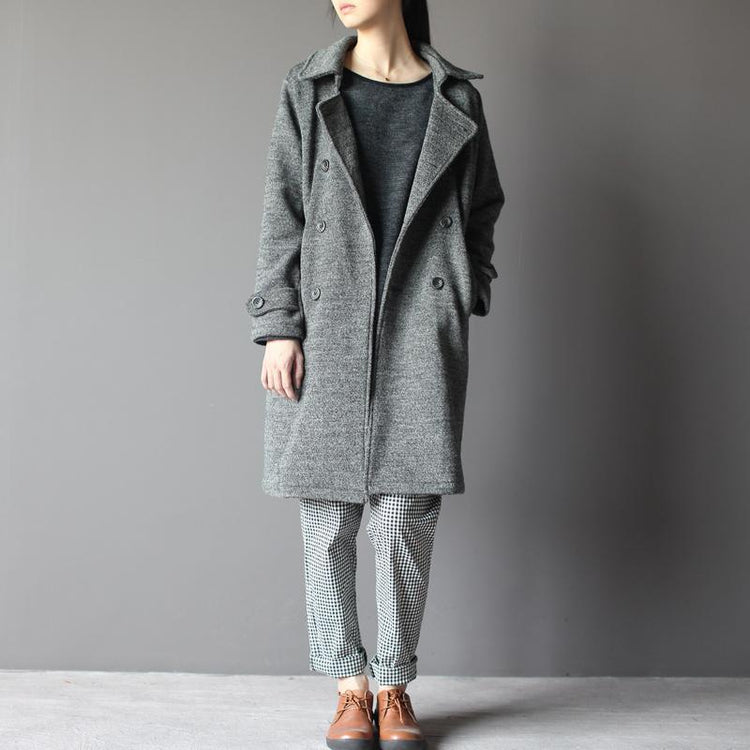 Grey women woolen coat spring outwear cardigan - Omychic